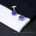 Vintage Pattern Luxury Blue Diamonds French Cufflinks Silver Plated Crystal Rhinestone Suit Cufflinks